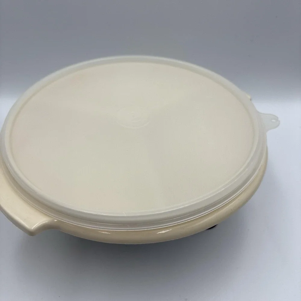 Vintage Tupperware Suzette Divided Plate 608-4 & Lid 229-17 With Handle Tan